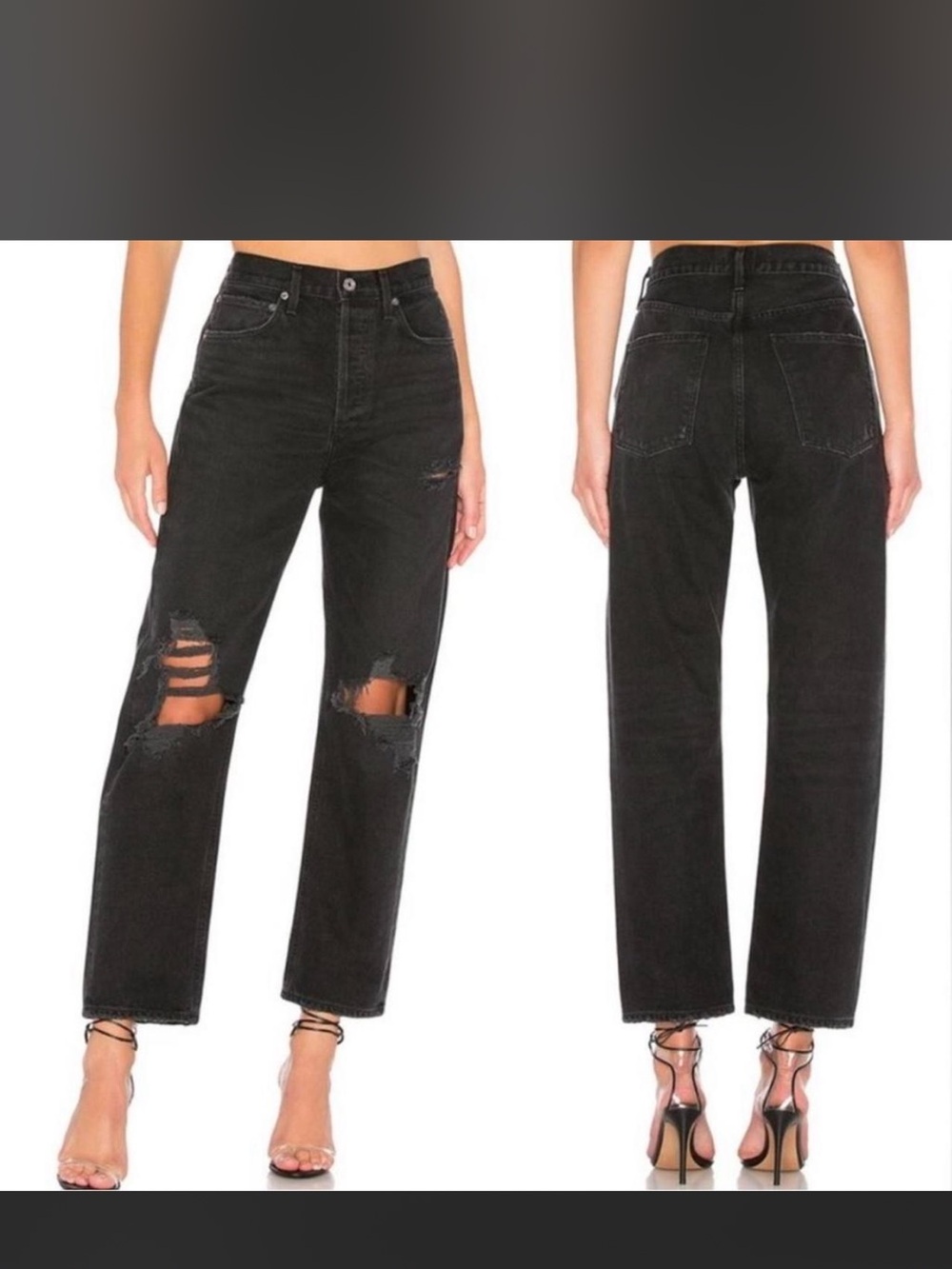 AGOLDE Black Distressed High-Rise Straight Jeans